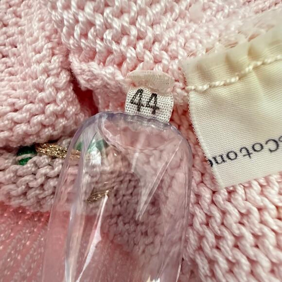 1980s Vintage Floral Hand Embroidered Granny Chunky Cardigan Sweater Pastel Pink - Picture 5 of 12